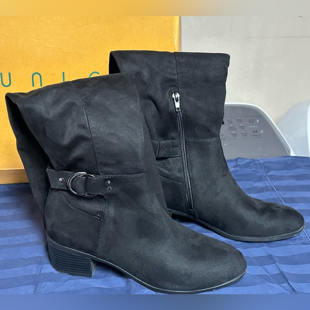 Unisa Black Heeled Boots with Buckle Detail